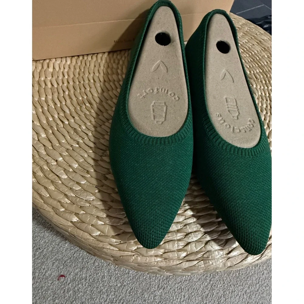 VIVAIA Aria 5° Pointed Toe Flats Forest Green Knit Shoes Comfortable‎ US/9.5